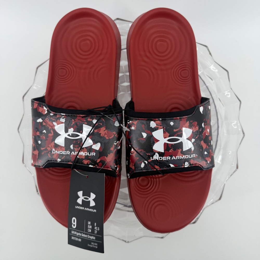 Under Armour Mens Ignite Graphic Slides Red‎ Camo Sandals 3027220-801 Size 9 NWT